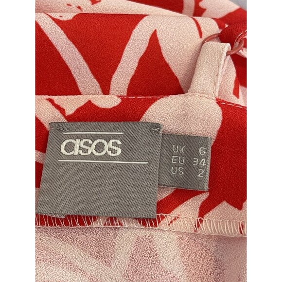 ASOS Jumpsuit Size 2 Red Floral Deep V Neck Summer Attached Belt - Picture 9 of 11